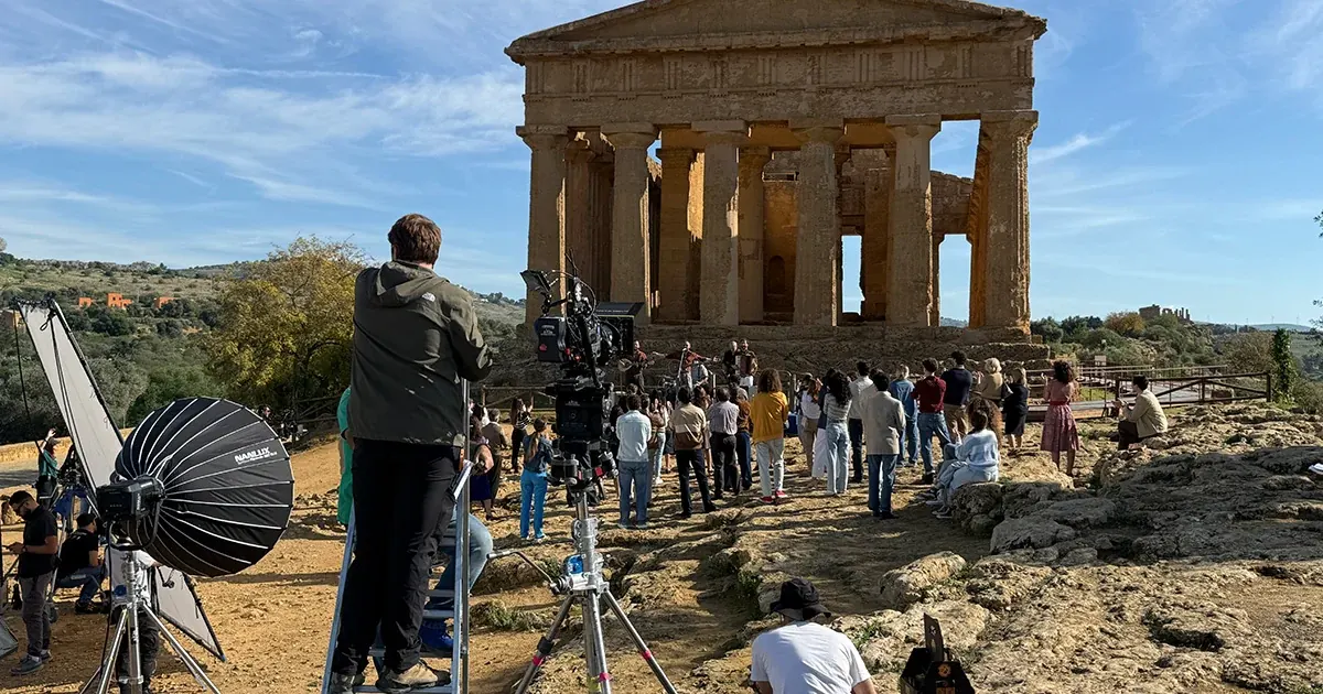 Polarys crew filming by the Temple of Concord in Agrigento